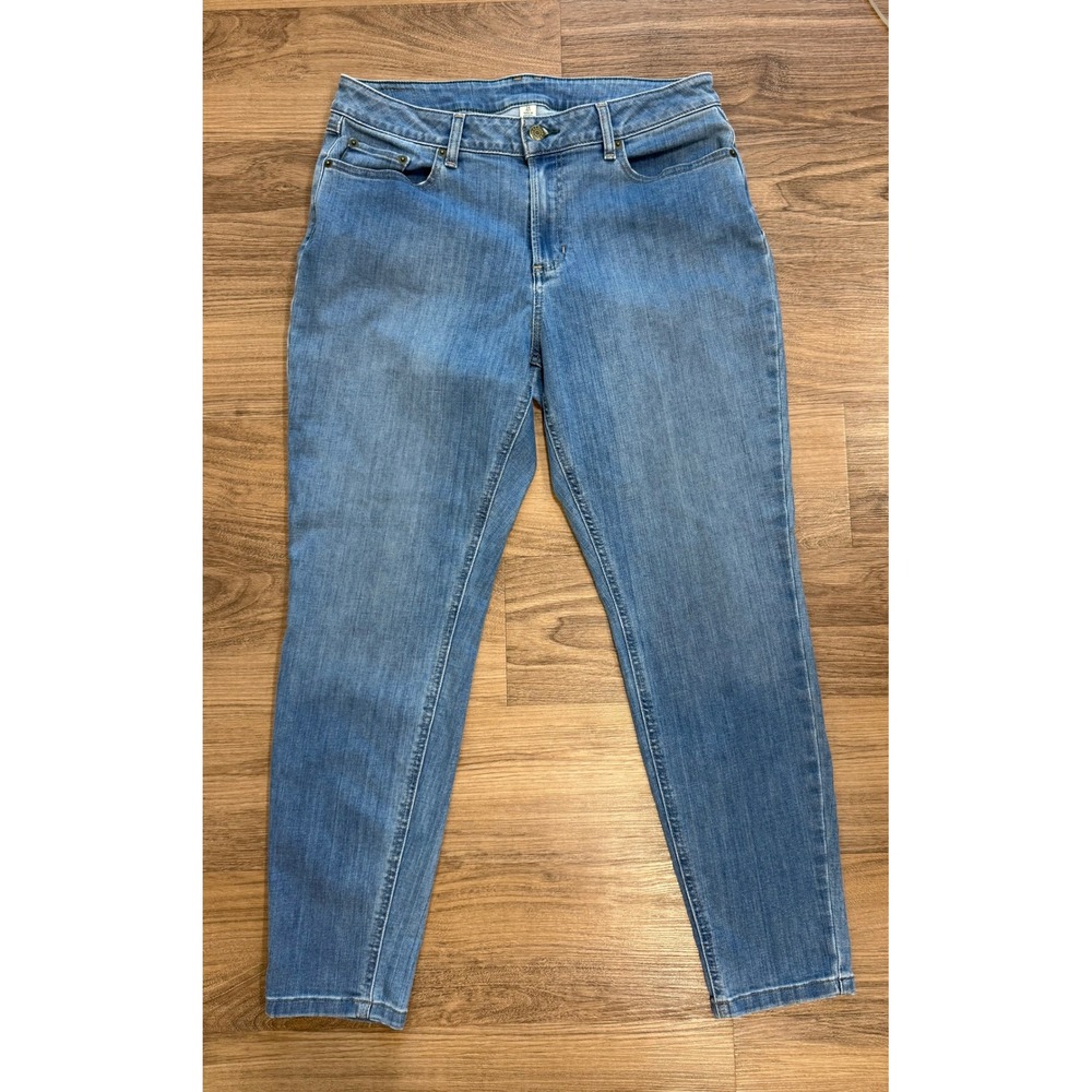 LL Bean BeanFlex Skinny Leg Favorite Fit Jeans Medium Wash Blue Denim 14 Petite